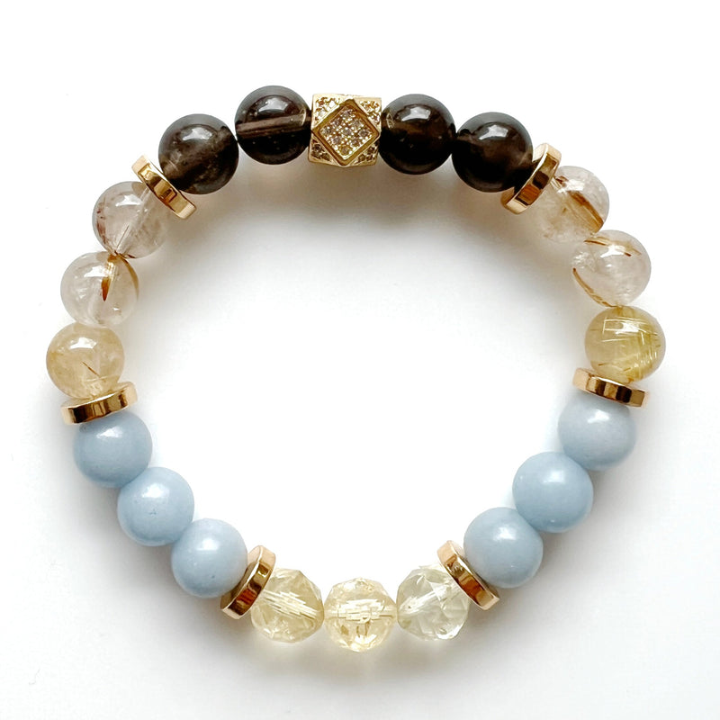 Citrine + Angelite + Quartz + Tektite Crystal Bracelet - Speak Easy