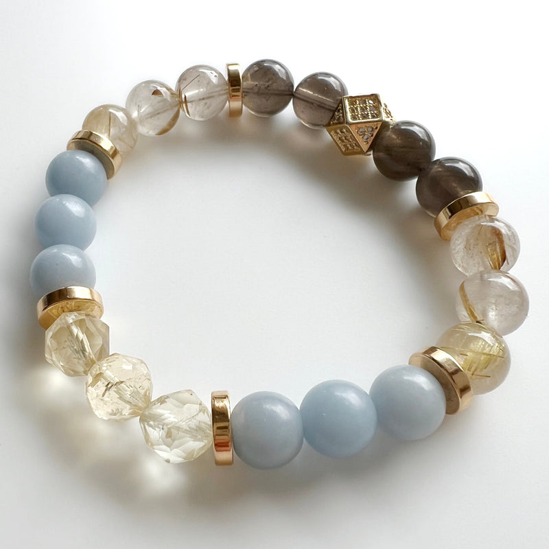 Citrine + Angelite + Quartz + Tektite Crystal Bracelet - Speak Easy