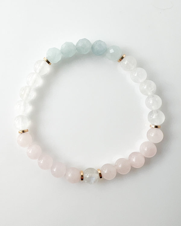 Rose Quartz · Rainbow Moonstone · Aquamarine Crystal Bracelet - Sweet Surrender
