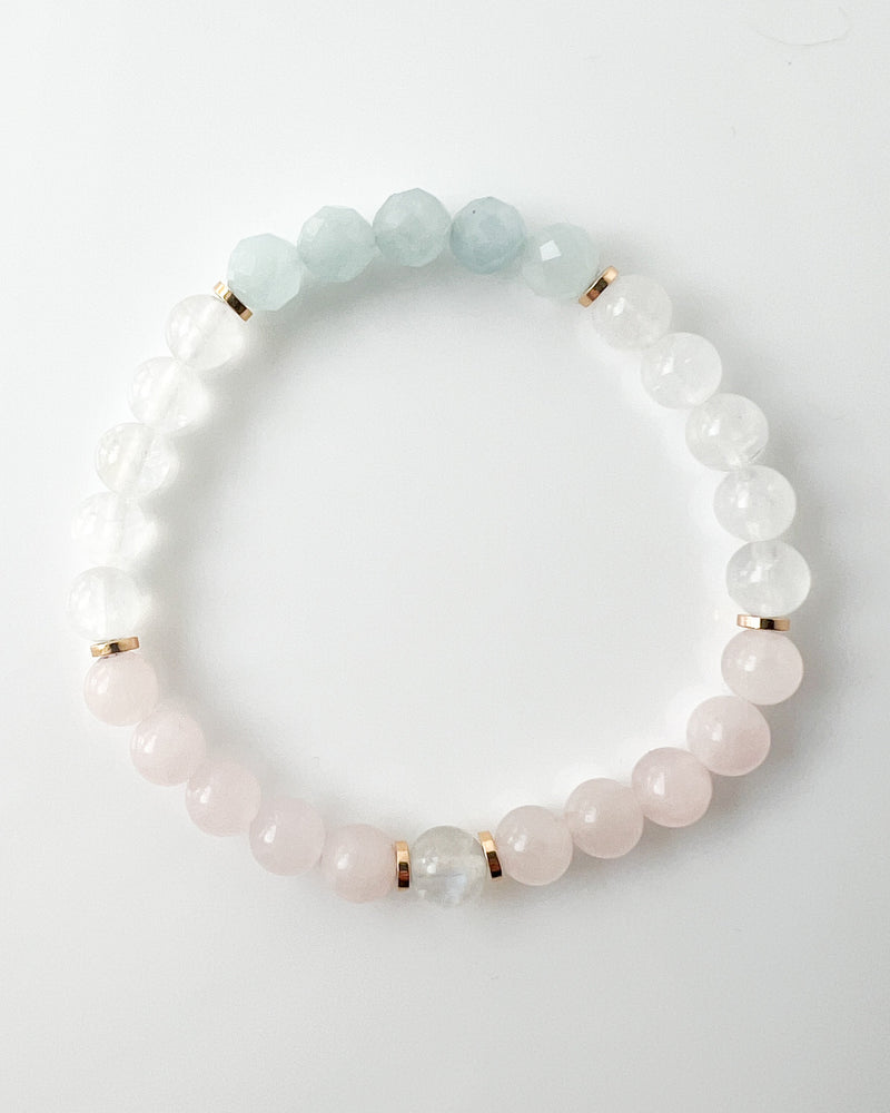 Rose Quartz · Rainbow Moonstone · Aquamarine Crystal Bracelet - Sweet Surrender