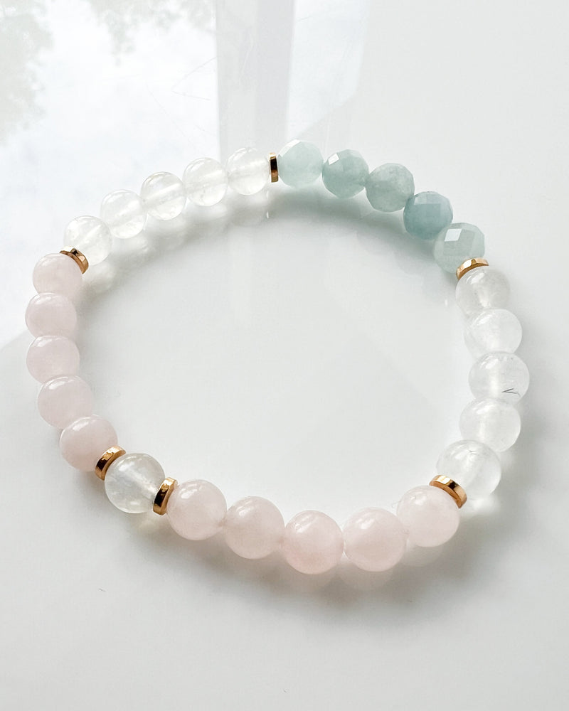 Rose Quartz · Rainbow Moonstone · Aquamarine Crystal Bracelet - Sweet Surrender