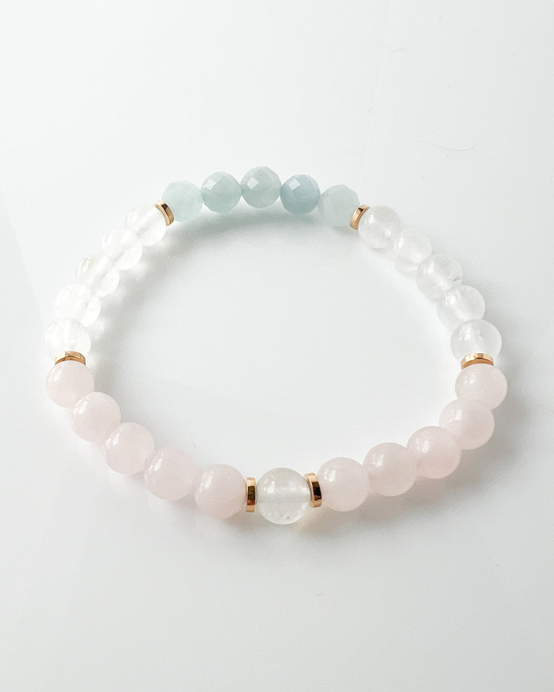Rose Quartz · Rainbow Moonstone · Aquamarine Crystal Bracelet - Sweet Surrender