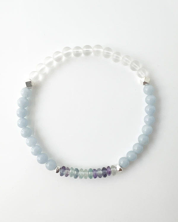 Angelite · Fluorite · Matte Quartz Crystal Bracelet - Celestia