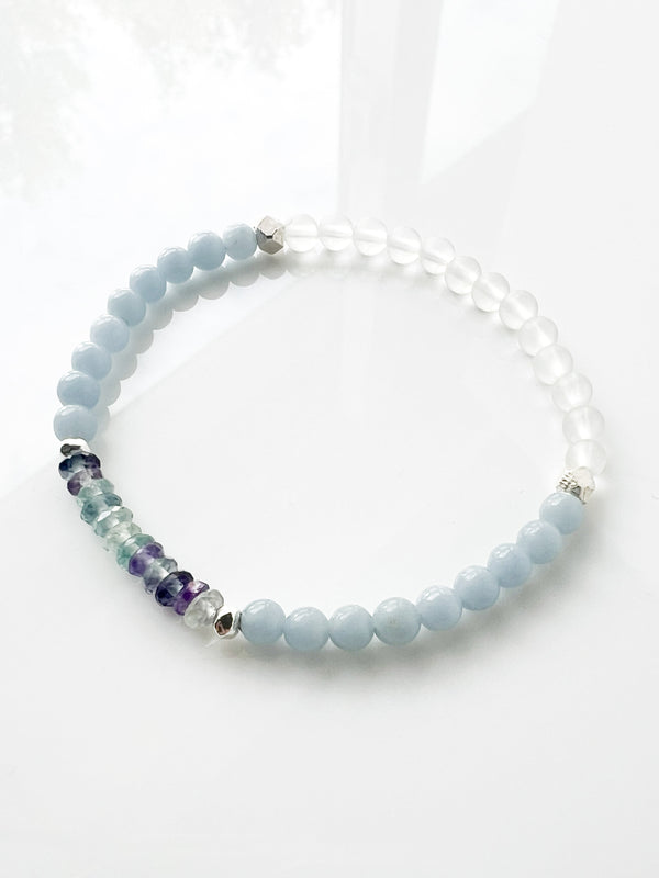 Angelite · Fluorite · Matte Quartz Crystal Bracelet - Celestia