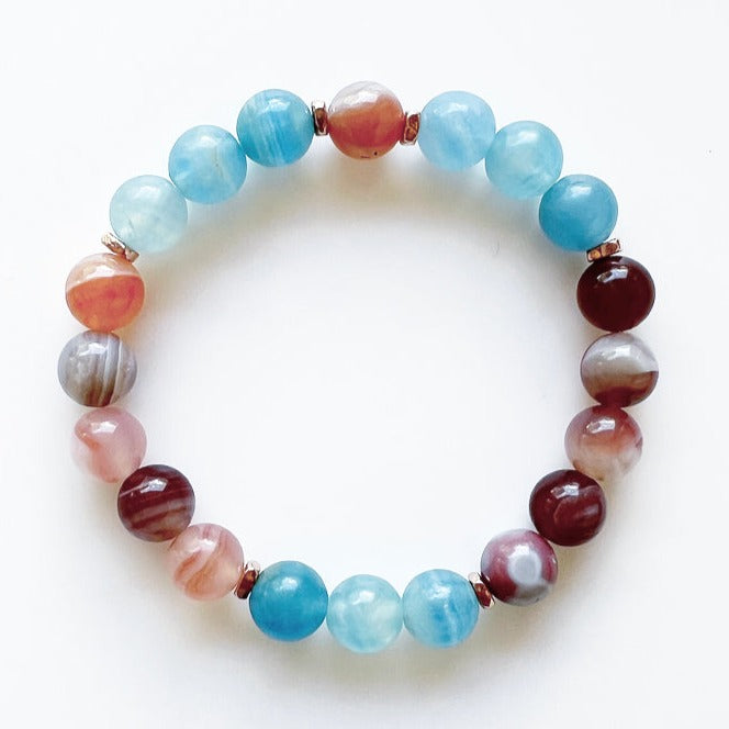 Aquatine Calcite · Botswana Agate  Crystal Bracelet - Fire + Water