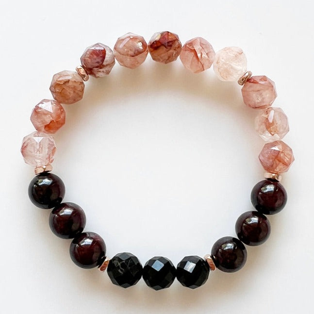 Black Tourmaline · Garnet · Lepidocrocite Crystal Bracelet - Phoenix