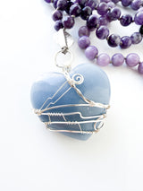 Lepidolite + Blue Rutile Quartz + Chevron Amethyst Mala