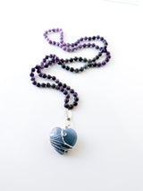 Lepidolite + Blue Rutile Quartz + Chevron Amethyst Mala