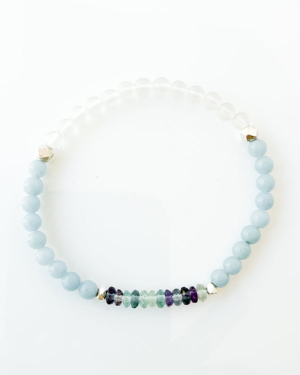 Angelite · Fluorite · Matte Quartz Crystal Bracelet - Celestia