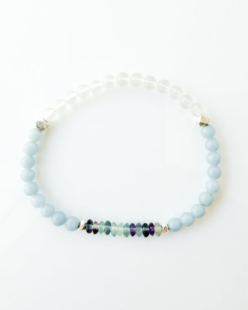 Angelite · Fluorite · Matte Quartz Crystal Bracelet - Celestia