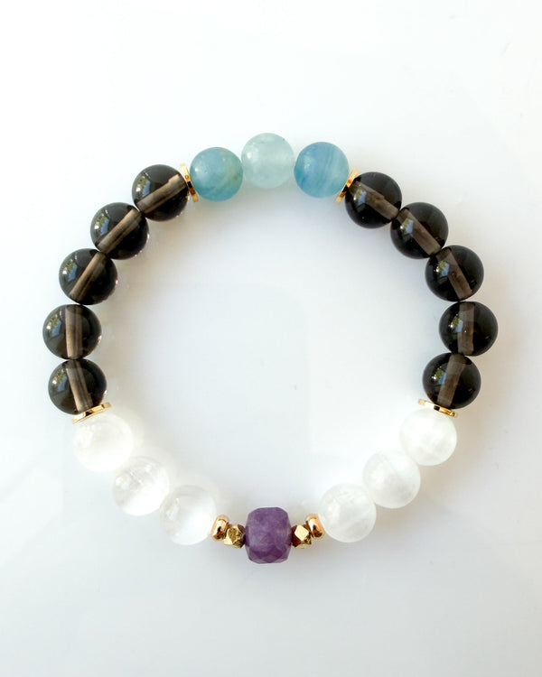 Calcite · Apache Tear · Selenite · Lepidolite Crystal Bracelet - Emotion Support