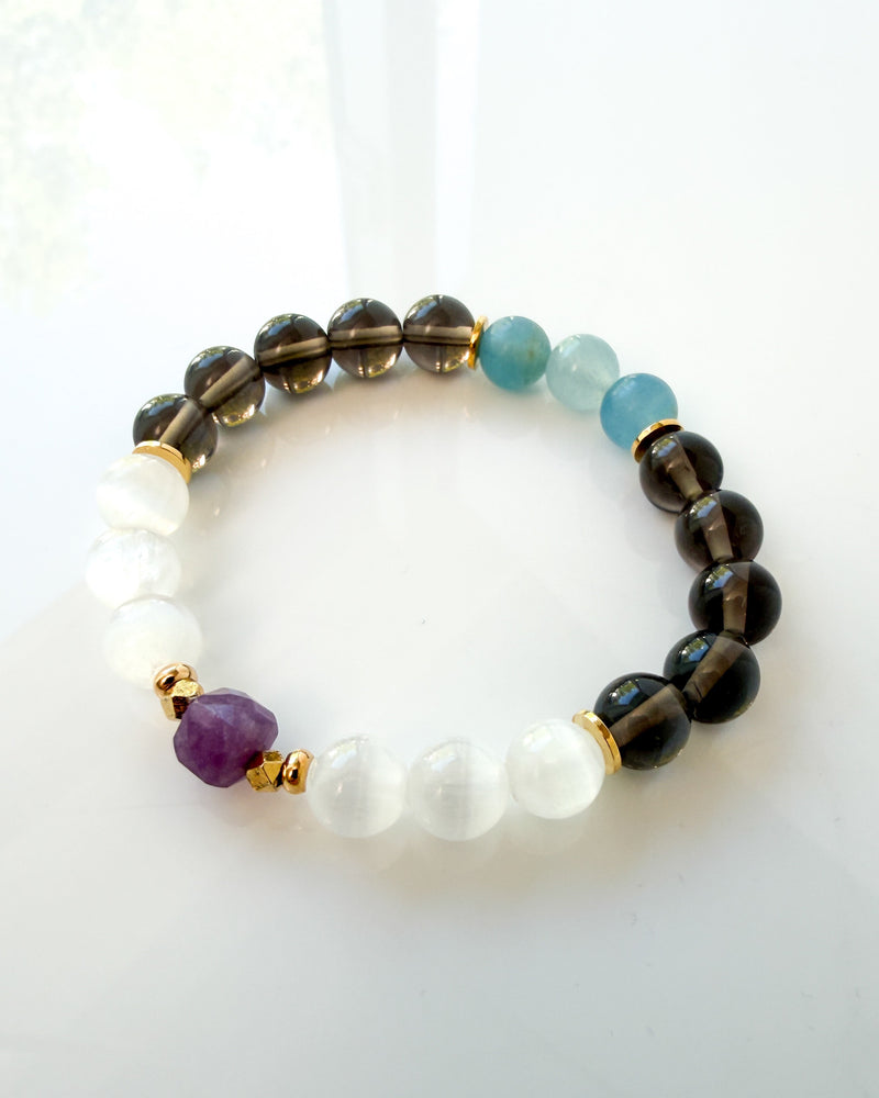 Calcite · Apache Tear · Selenite · Lepidolite Crystal Bracelet - Emotion Support
