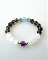 Calcite · Apache Tear · Selenite · Lepidolite Crystal Bracelet - Emotion Support