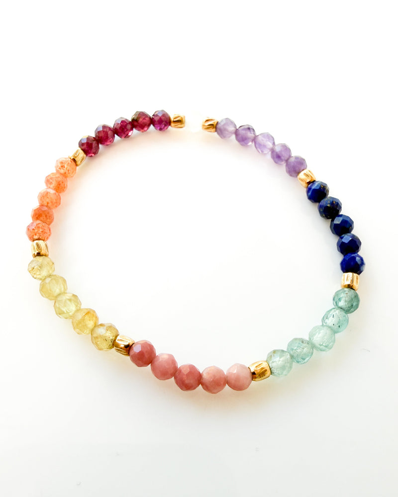 Amethyst · Lapis Lazuli · Blue Apatite · Rhodonite · Golden Rutile Quartz · Sunstone· Garnet · Moonstone Crystal Bracelet - Shimmering Chakras