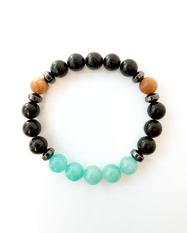 Amazonite · Jet · Sandalwood Crystal Bracelet - Resolute