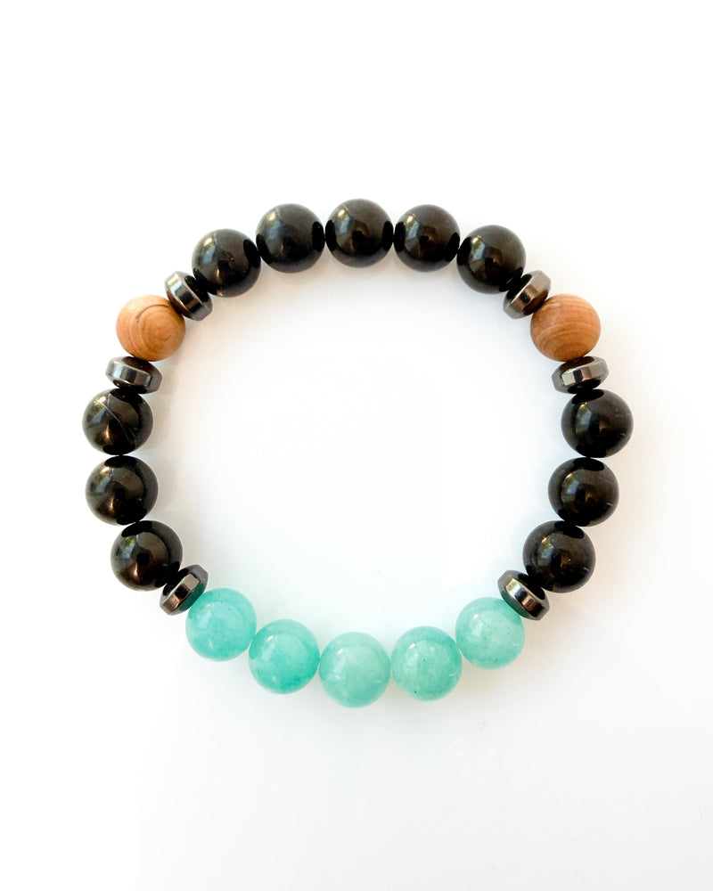 Amazonite · Jet · Sandalwood Crystal Bracelet - Resolute