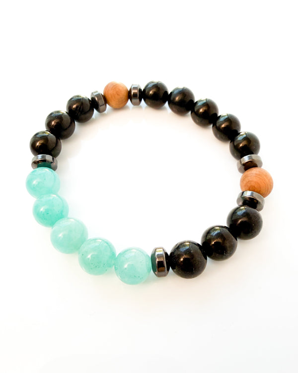 Amazonite · Jet · Sandalwood Crystal Bracelet - Resolute