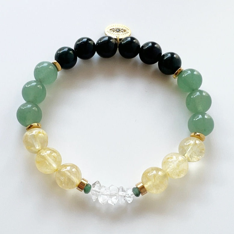 Herkimer + Citrine + Emerald + Jade Crystal Bracelet - Abundance