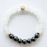 Hematite + White Jade Crystal Bracelet - CALM + POSITIVE