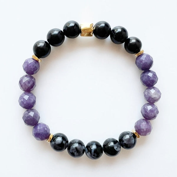 Indigo Gabro · Lepidolite · Shungite Crystal Bracelet - Aligned