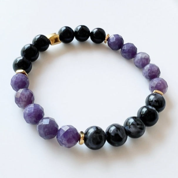 Indigo Gabro · Lepidolite · Shungite Crystal Bracelet - Aligned