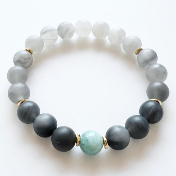 Cloudy Quartz Ombre + Larimar Crystal Bracelet - Calm in the Storm