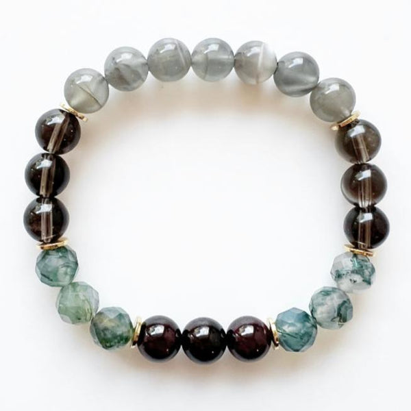  Garnet · Moss Agate · Quartz · Moonstone Crystal Bracelet - The Mel