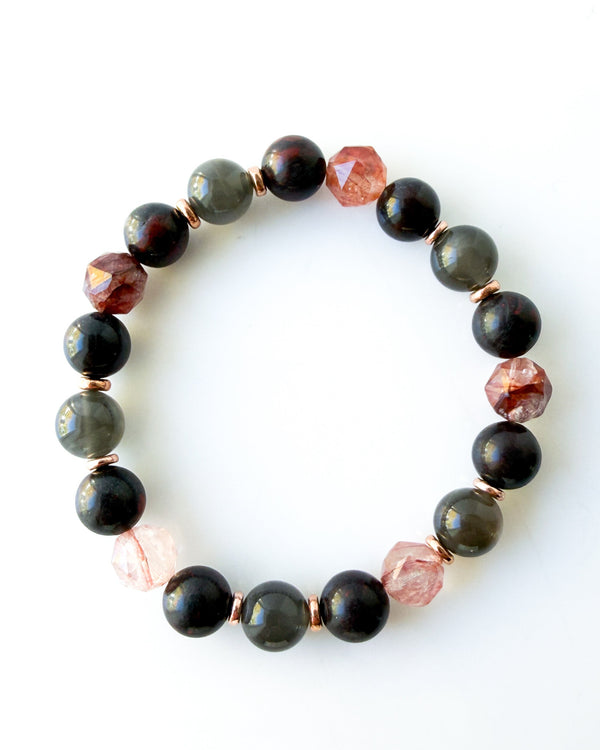 Black Moonstone · Lepidocrocite · Tiger Iron Crystal Bracelet - Awakening