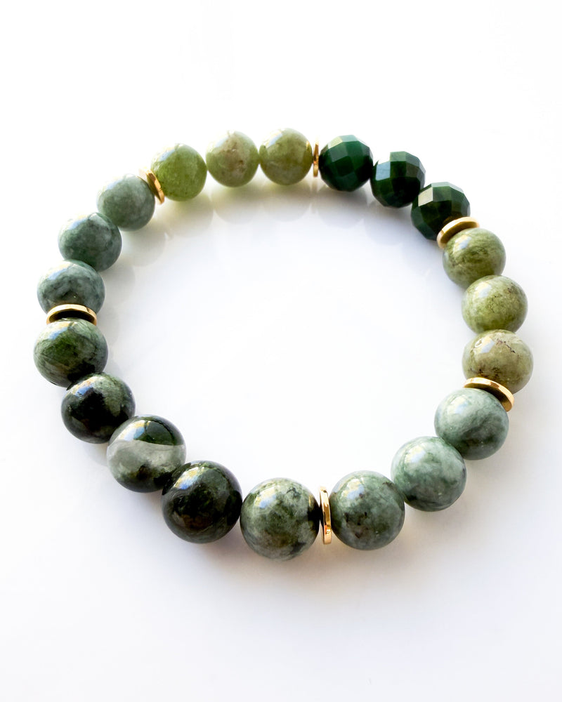 Chrome Diopside · Burma Jade · Green Apatite · African Jade Crystal Bracelet - Gratitude