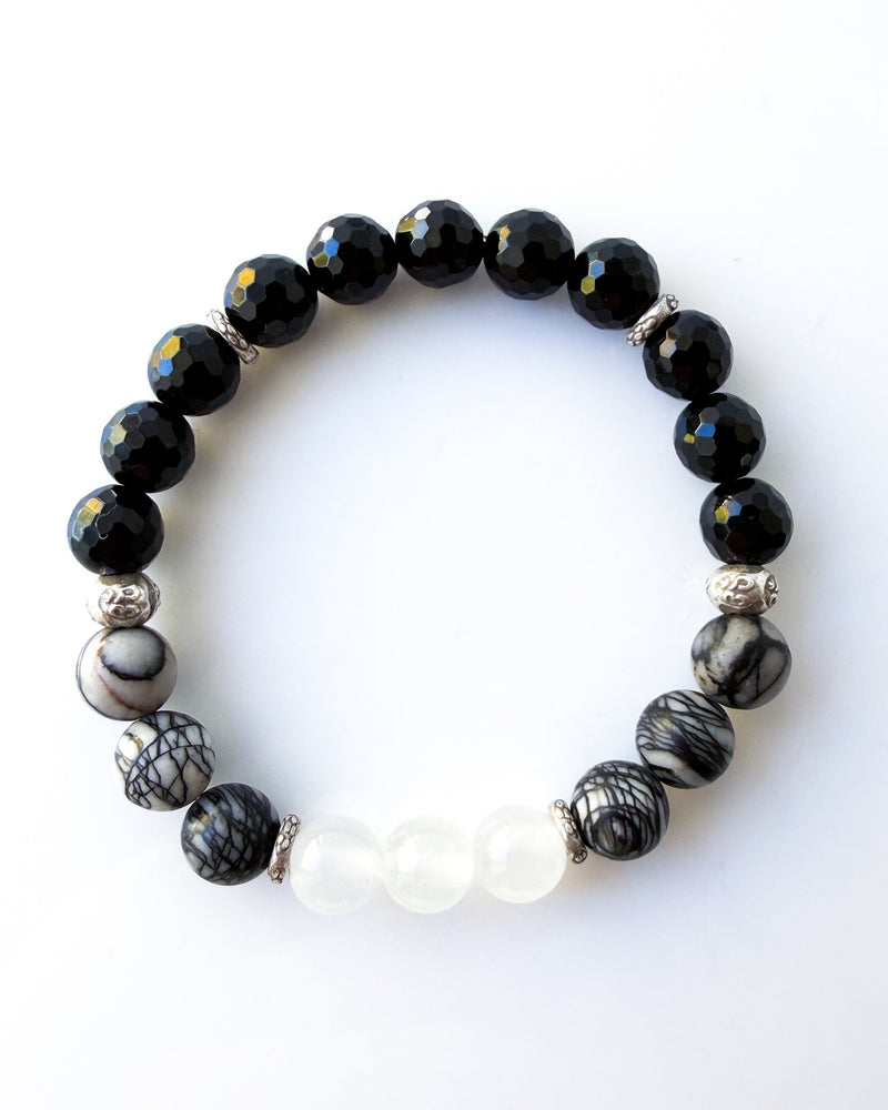 Onyx · Spiderweb Jasper · Selenite Crystal Bracelet - Faith