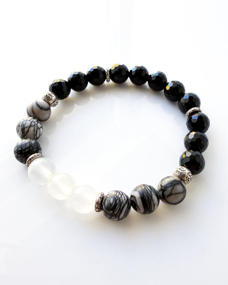 Onyx · Spiderweb Jasper · Selenite Crystal Bracelet - Faith