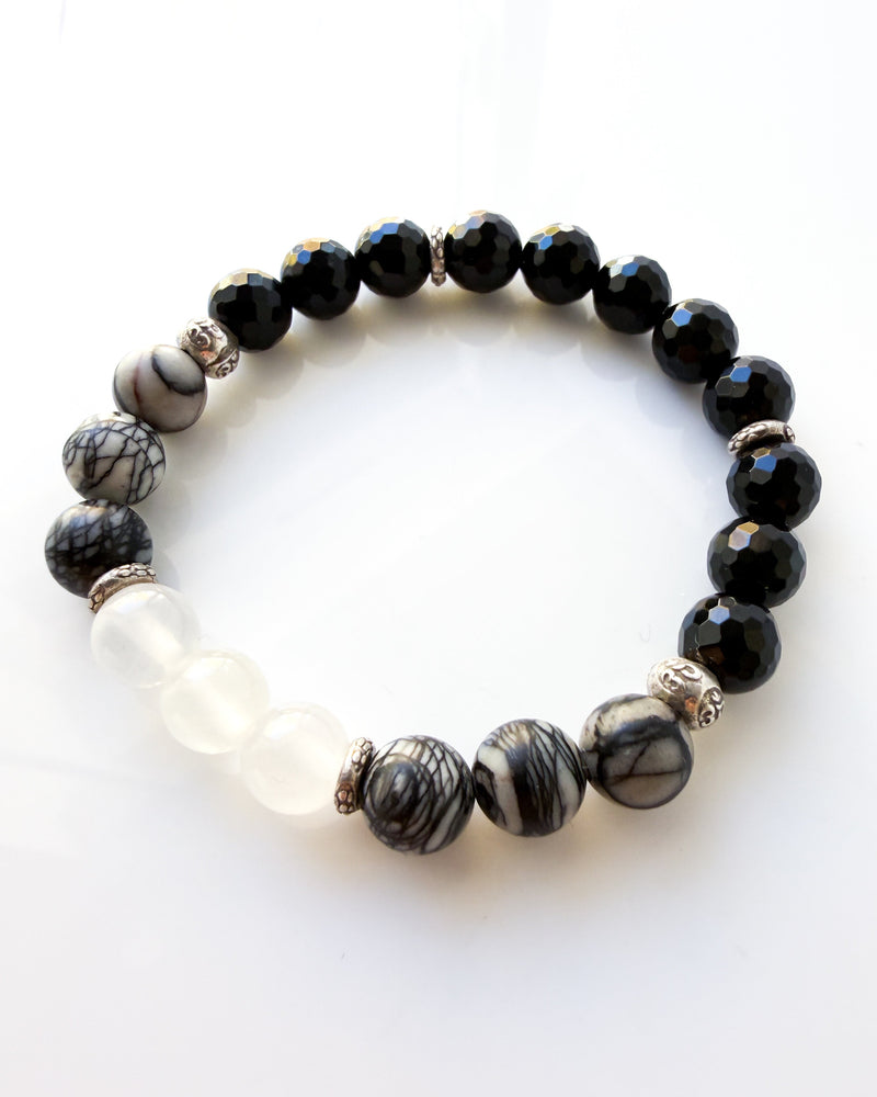 Onyx · Spiderweb Jasper · Selenite Crystal Bracelet - Faith