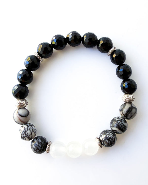 Onyx · Spiderweb Jasper · Selenite Crystal Bracelet - Faith