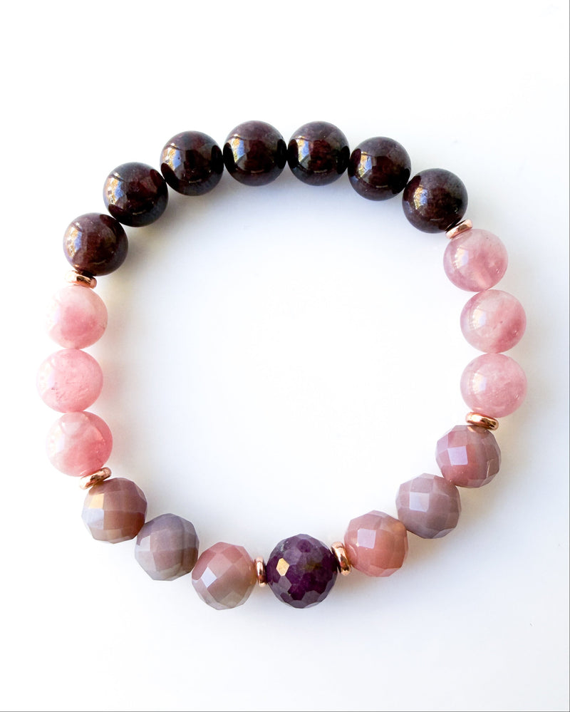 Purple Ruby · Purple Swazi Agate · Rose Quartz · Garnet Crystal Bracelet - Awakening