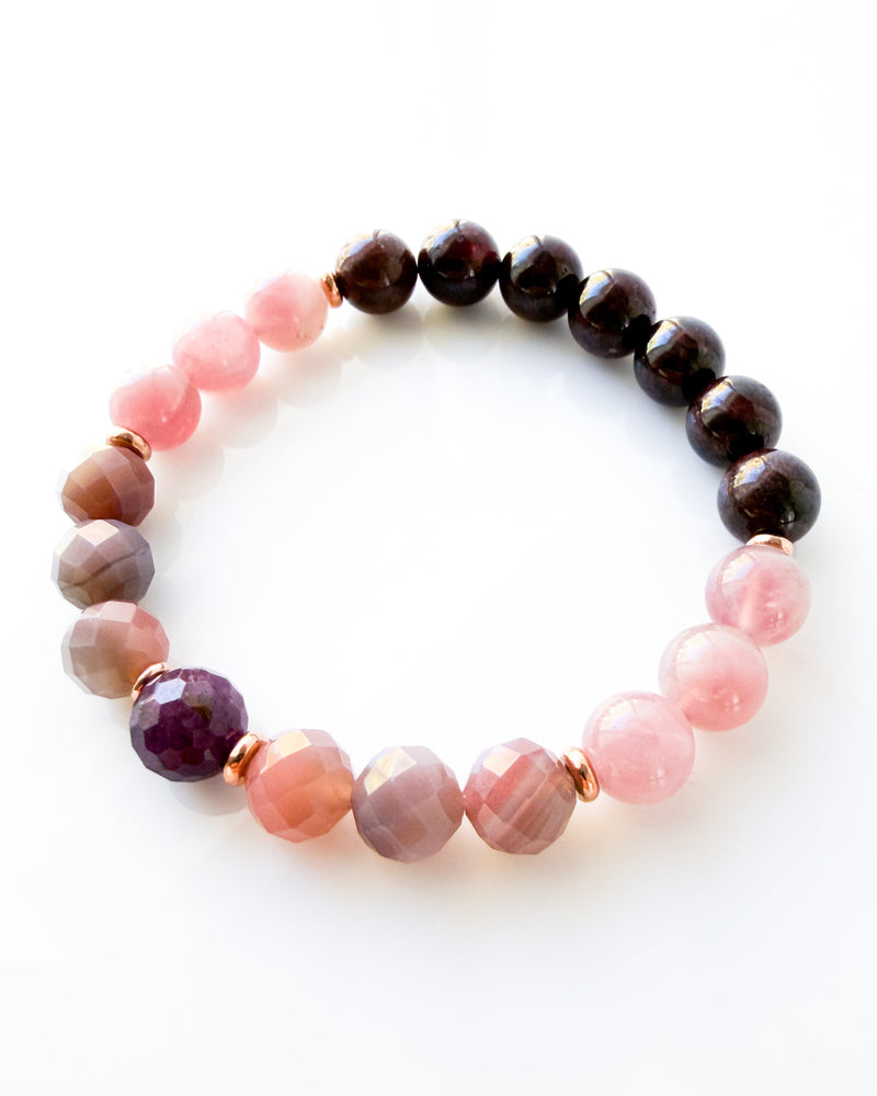Purple Ruby · Purple Swazi Agate · Rose Quartz · Garnet Crystal Bracelet - Awakening