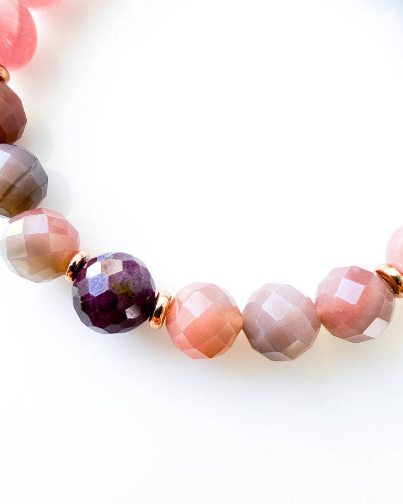 Purple Ruby · Purple Swazi Agate · Rose Quartz · Garnet Crystal Bracelet - Awakening