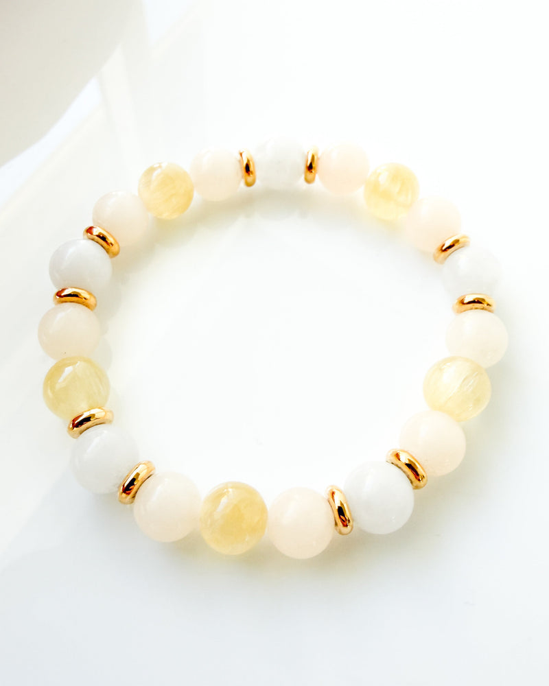 Peach Chalcedony + White Jade + Honey Calcite Crystal Bracelet - Inner Child
