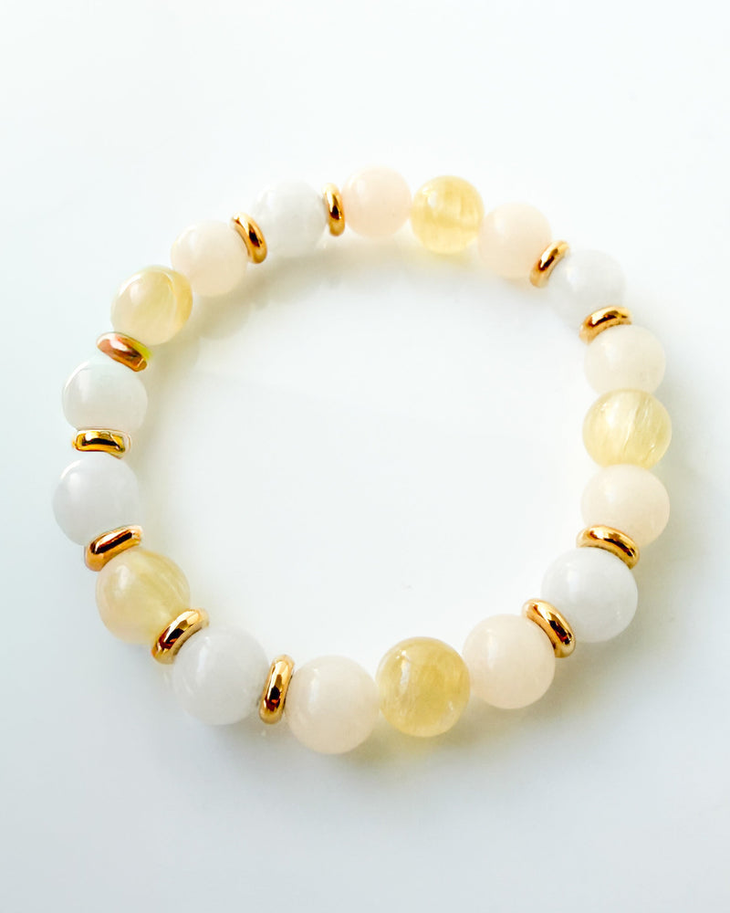 Peach Chalcedony + White Jade + Honey Calcite Crystal Bracelet - Inner Child