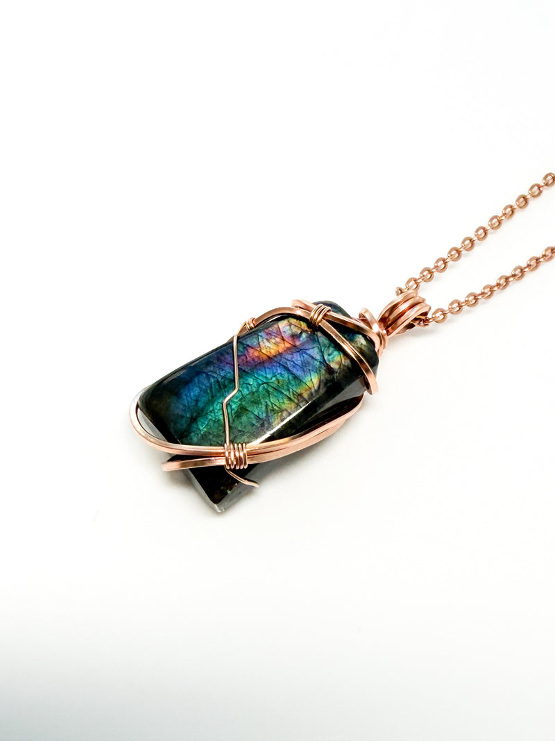 Labradorite Wrap with Rose Gold metal 