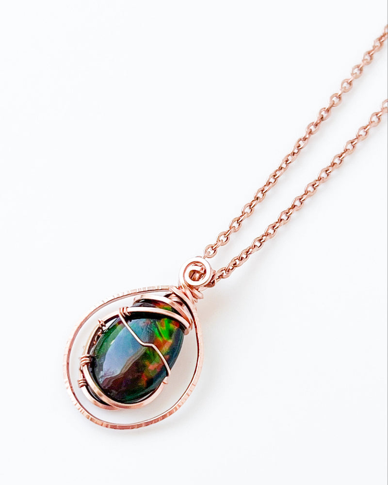 Rare Black Ethiopian Opal Crystal Wire Wrapped Necklace