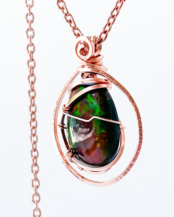 Rare Black Ethiopian Opal Crystal Wire Wrapped Necklace