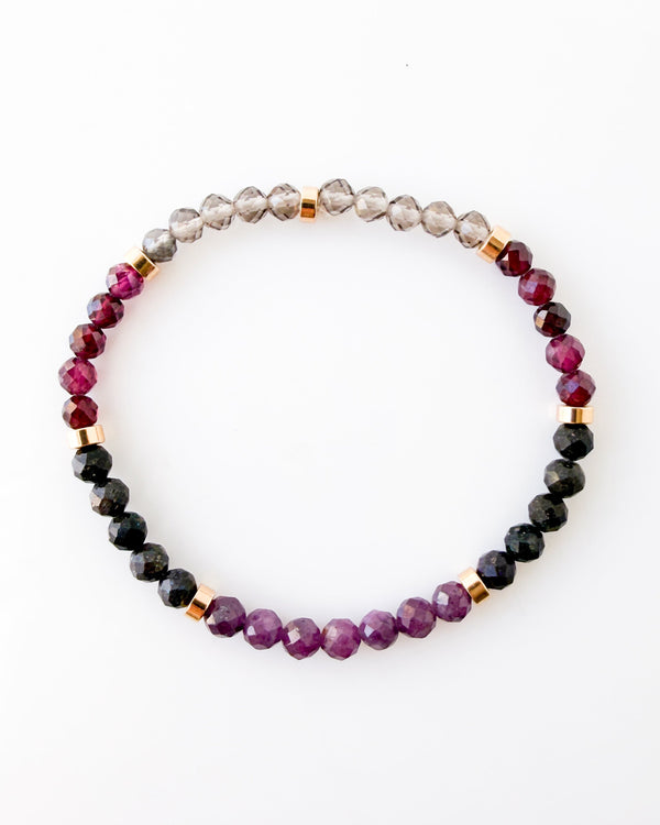 Purple Ruby · Australian Black Opal · Purple Garnet · Smoky Quartz Crystal Bracelet - I am Enough