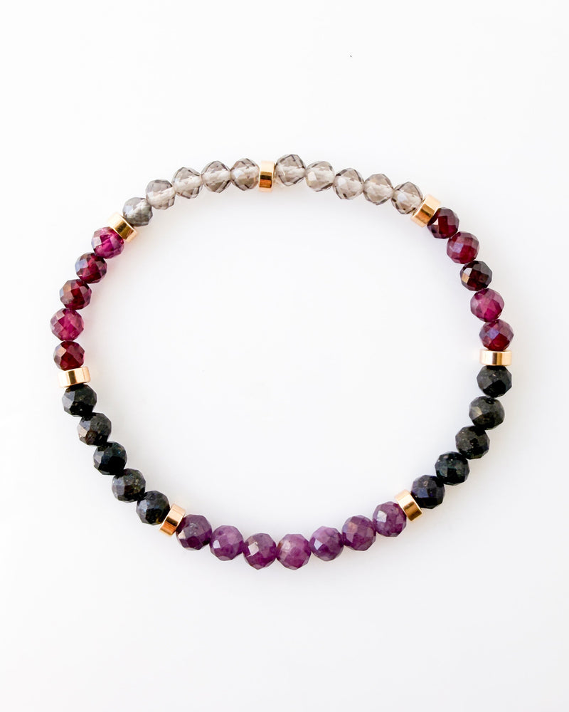 Purple Ruby · Australian Black Opal · Purple Garnet · Smoky Quartz Crystal Bracelet - I am Enough