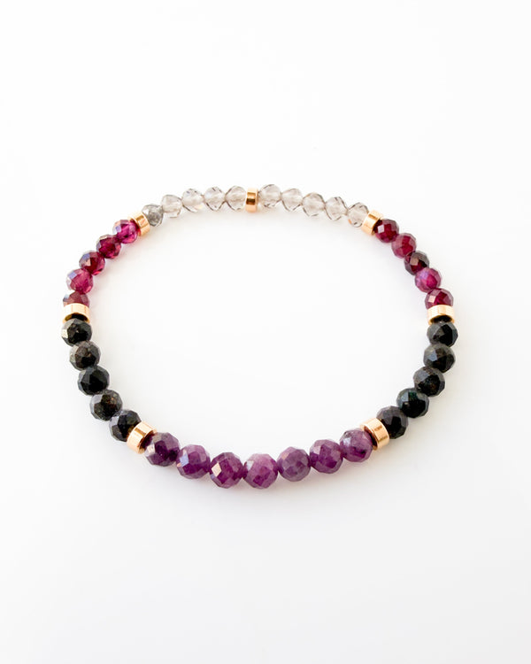 Purple Ruby · Australian Black Opal · Purple Garnet · Smoky Quartz Crystal Bracelet - I am Enough
