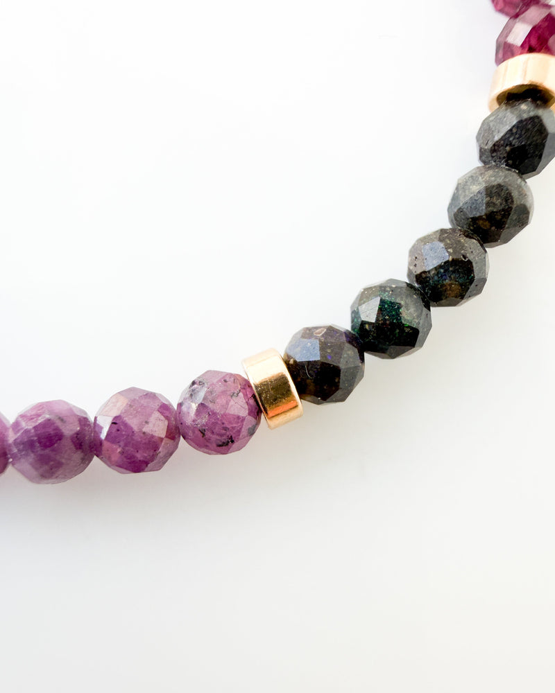 Purple Ruby · Australian Black Opal · Purple Garnet · Smoky Quartz Crystal Bracelet - I am Enough
