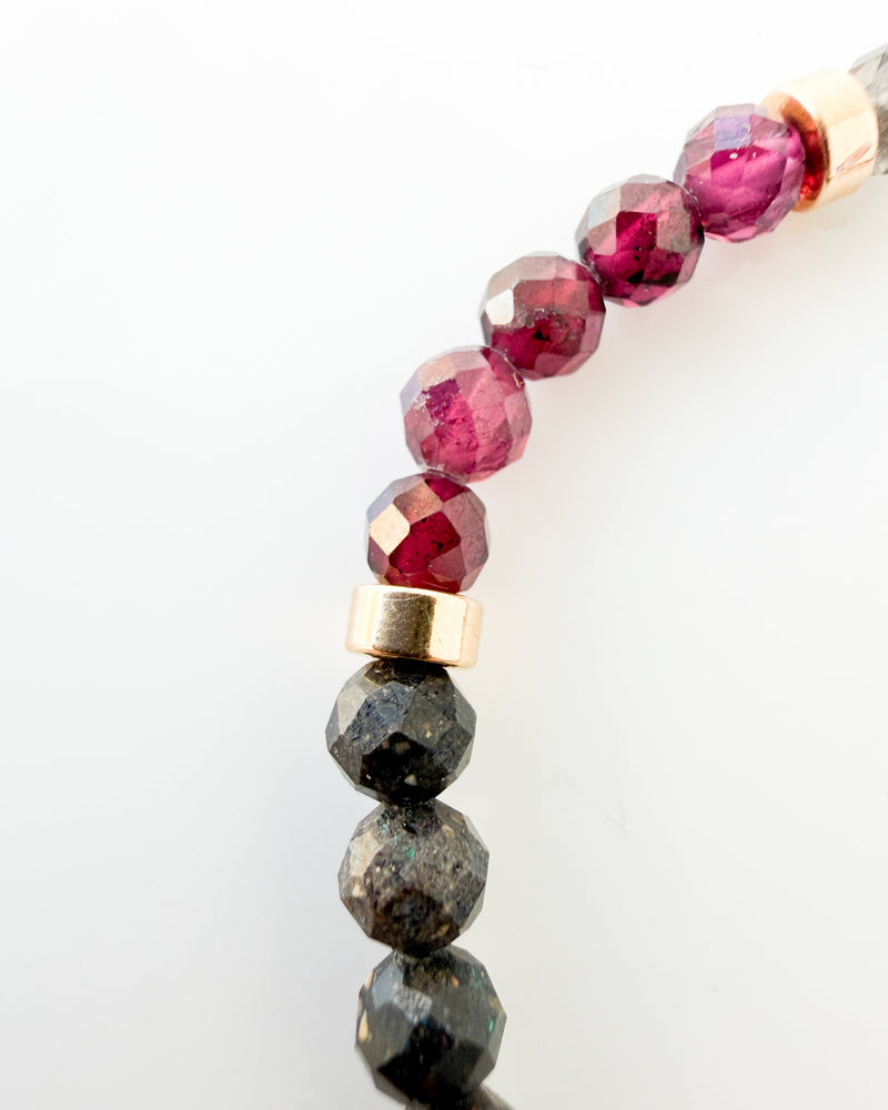Purple Ruby · Australian Black Opal · Purple Garnet · Smoky Quartz Crystal Bracelet - I am Enough