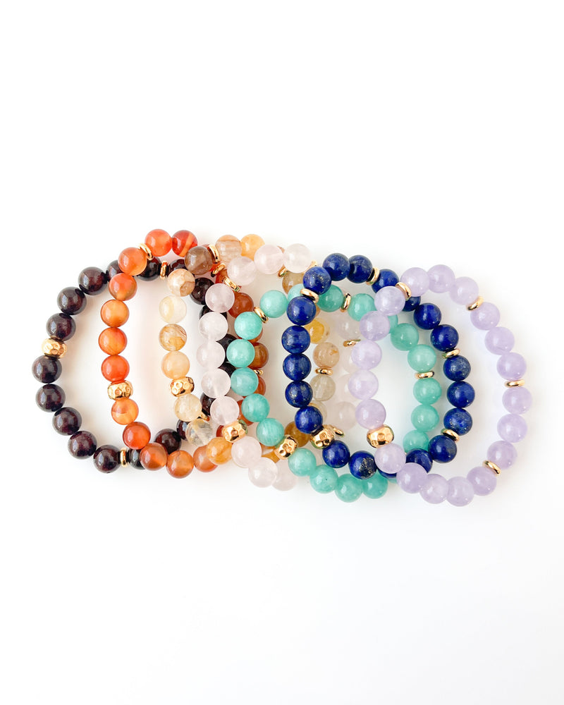 Lavender Amethyst, Lapis Lazuli AAA, Russian Amazonite, Rose Quartz, Golden Healer, Carnelian, and Garnet - Chakra Series 2025 