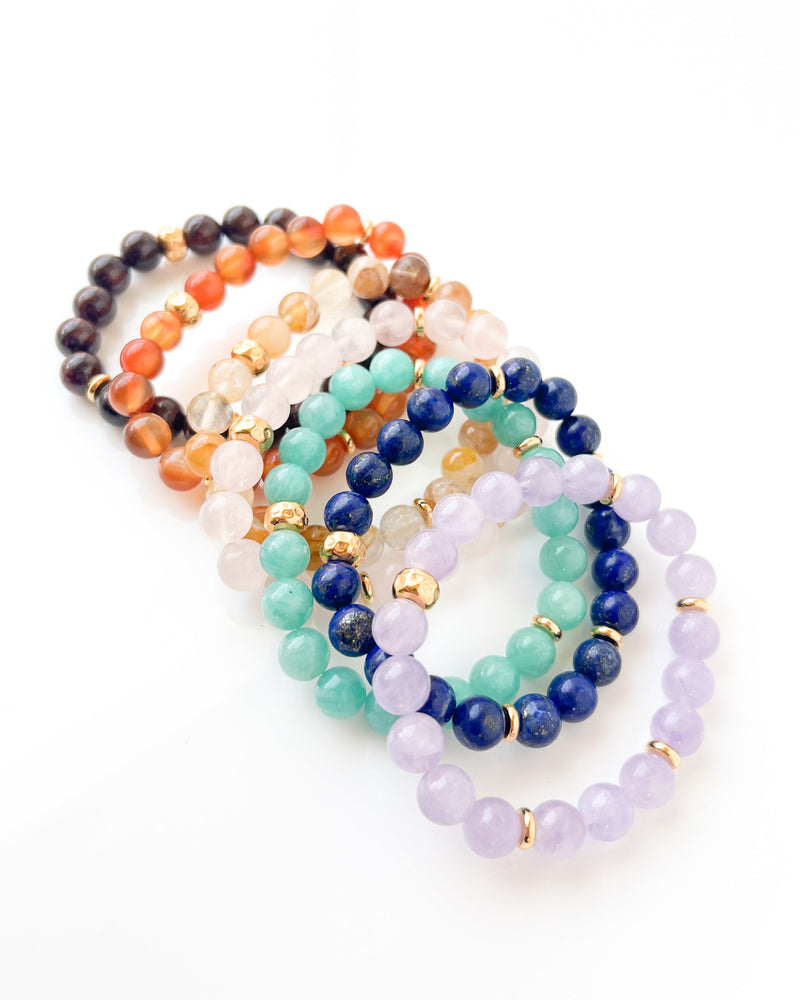 Lavender Amethyst, Lapis Lazuli AAA, Russian Amazonite, Rose Quartz, Golden Healer, Carnelian, and Garnet - Chakra Series 2025 