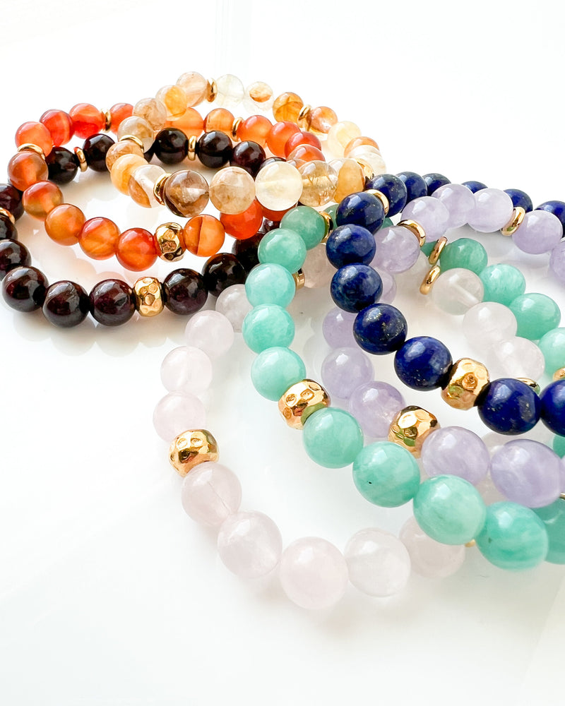 Lavender Amethyst, Lapis Lazuli AAA, Russian Amazonite, Rose Quartz, Golden Healer, Carnelian, and Garnet - Chakra Series 2025 
