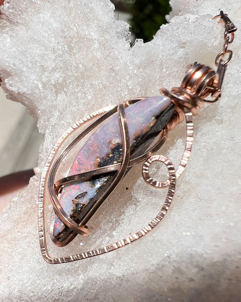 Boulder Opal Crystal Wire Wrapped Necklace